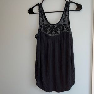 Black American Eagle tank top with transparent floral neckline design size small